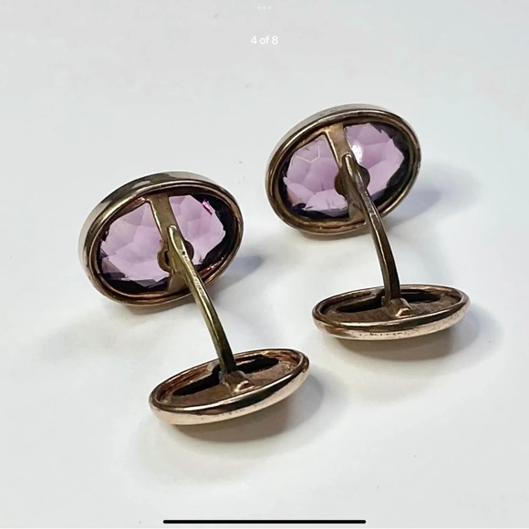 Antique Gold Filled Amethyst Glass Gents Cufflinks - Picture 4 of 8